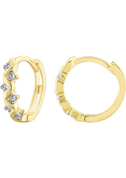 Kadın 14 Ayar Altın Küpe Minimalist Zirkon Taşlı Modern Halka Altın Küpe 17 mm - MM20079
