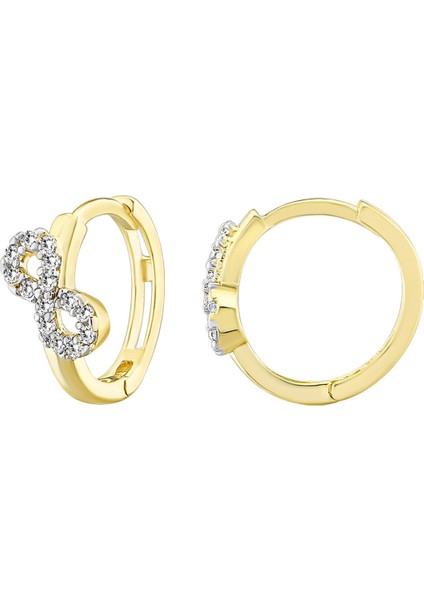 Kadın 14 Ayar Altın Küpe Minimalist Zirkon Taşlı Sonsuzluk Halka Altın Küpe 17 mm - MM20051