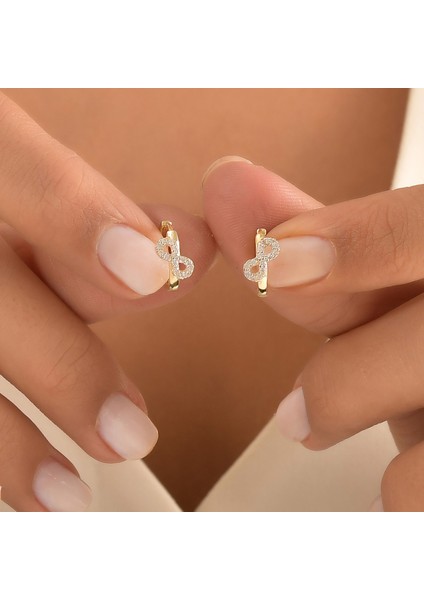 Kadın 14 Ayar Altın Küpe Minimalist Zirkon Taşlı Sonsuzluk Halka Altın Küpe 17 mm - MM20051 indirimleri