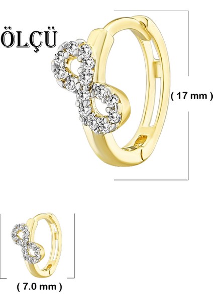Kadın 14 Ayar Altın Küpe Minimalist Zirkon Taşlı Sonsuzluk Halka Altın Küpe 17 mm - MM20051 modelleri
