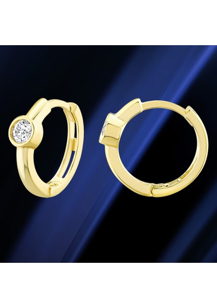 Kadın 14 Ayar Altın Küpe Minimalist Zirkon Taşlı Modern Halka Altın Küpe 12 mm - MM20043 fırsatları