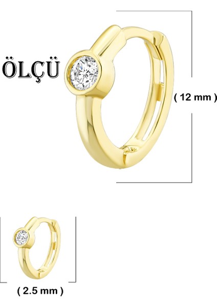 Kadın 14 Ayar Altın Küpe Minimalist Zirkon Taşlı Modern Halka Altın Küpe 12 mm - MM20043