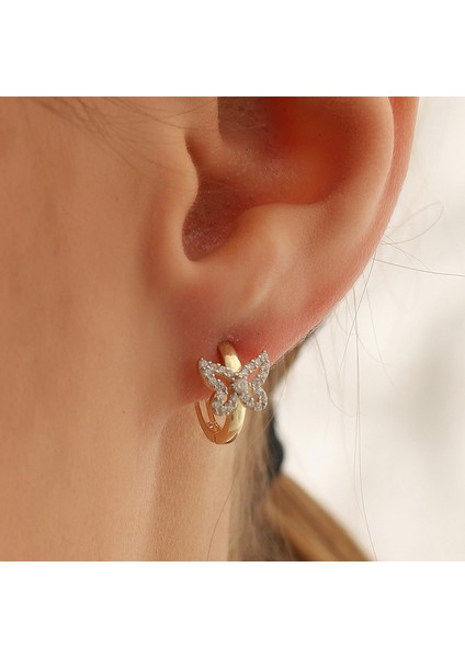Kadın 14 Ayar Altın Küpe Minimalist Zirkon Taş Kelebek Figür Halka Altın Küpe 12 mm - MM2000133 fiyatları