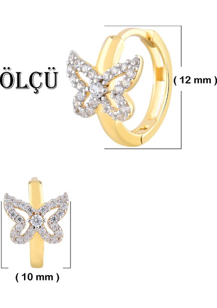 Kadın 14 Ayar Altın Küpe Minimalist Zirkon Taş Kelebek Figür Halka Altın Küpe 12 mm - MM2000133 indirimleri