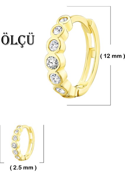 Kadın 14 Ayar Altın Küpe Minimalist Zirkon Taşlı Modern Halka Altın Küpe 12 mm - MM20041
