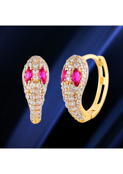 Kadın 14 Ayar Altın Küpe Minimalist Zirkon Taş Yılan Figürlü Halka Altın Küpe 12 mm - MM200136 modelleri