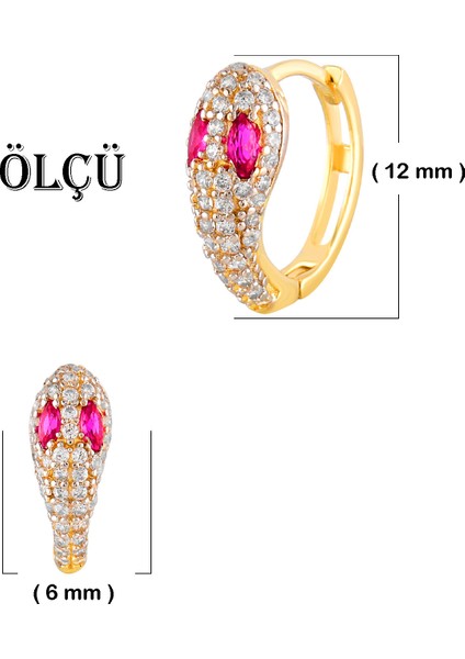 Kadın 14 Ayar Altın Küpe Minimalist Zirkon Taş Yılan Figürlü Halka Altın Küpe 12 mm - MM200136 indirimleri