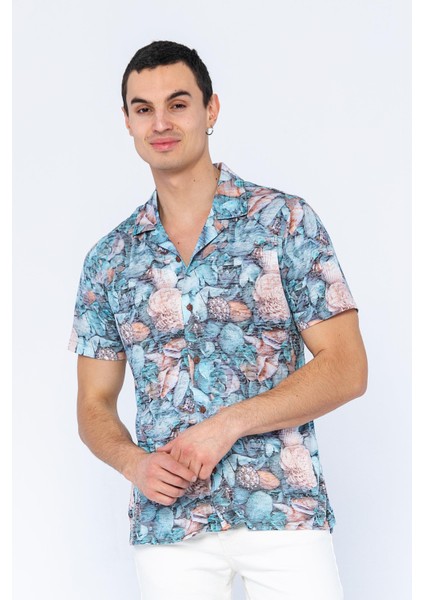 Erkek Regular Fit Desenli Kısa Kollu T-Shirt Gömlek