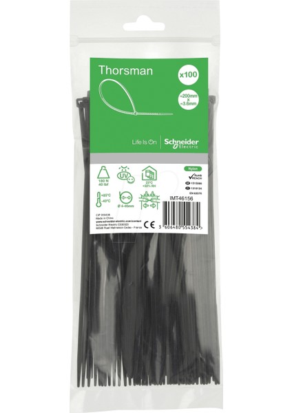 Schneider Thorsman 200 x 3,6mm Kablo Bağı Siyah IMT46156