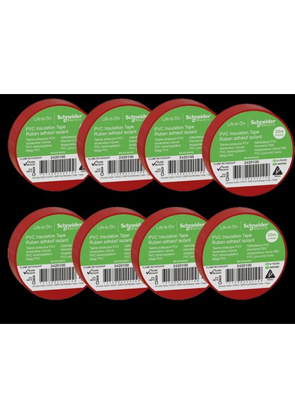 Schneider 8li Kırmızı Pvc Izolasyon Bandı 20MT*19MM 2420100-8