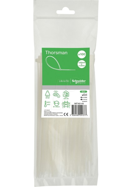 Schneider Thorsman 200 x 3,6mm Kablo Bağı Şeffaf IMT46149