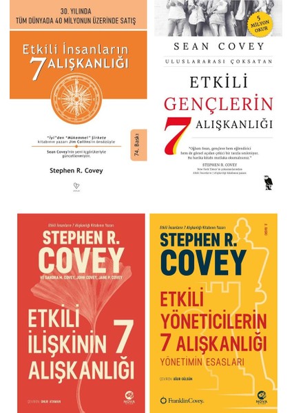 Stephen Covey 4 Kitap Set / Etkili Insanların + Gençlerin + Ilişkinin + Yöneticilerin 7 Alışkanlığı