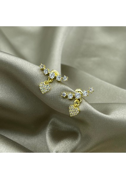 Beş Taşlı Kalp Gümüş Küpe