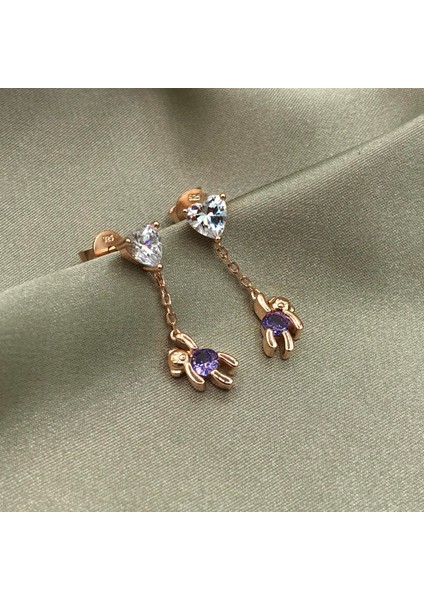 Sallantılı Ayıcık Gümüş Küpe