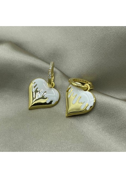 Boyalı Kalp Gümüş Küpe