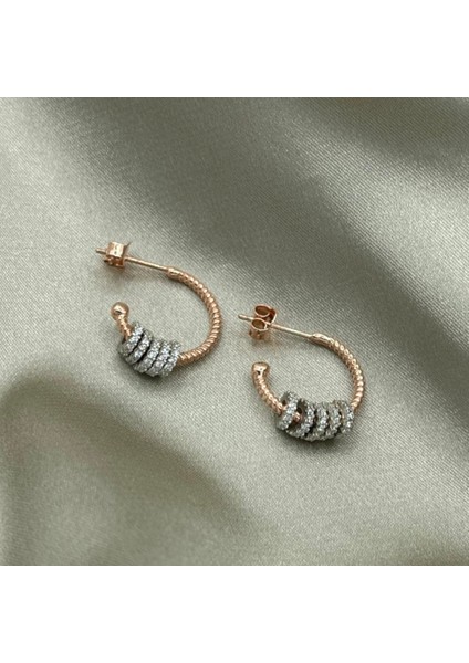 Vidalı Zirkon Halkalı Gümüş Küpe