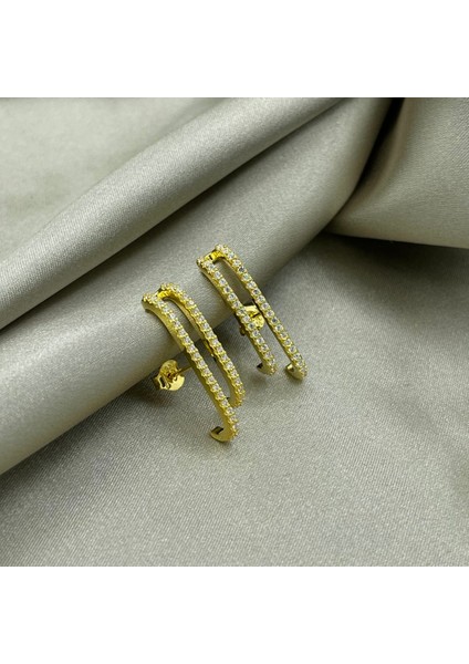 Taşlı J Gümüş Küpe