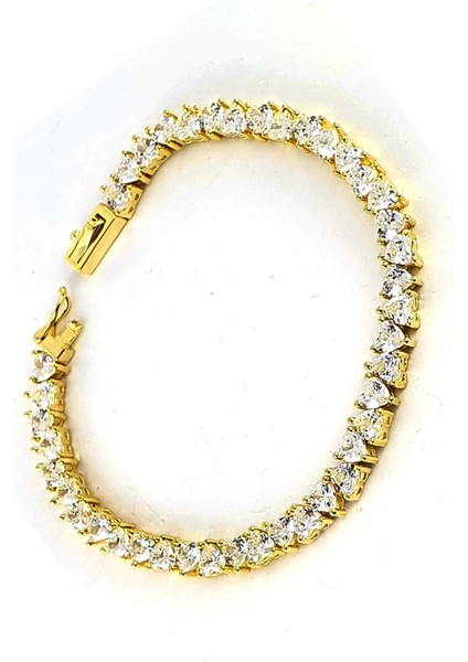 İtalyan 925ayar Gümüş Üzerine Altın Kaplama Swarovski Taşlı Kalp Şeklinde Swarovski Taşlı Su Yolu Bileklik fiyatları