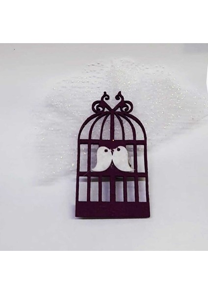 Keçe Kafesli Kuşlu Magnet - 50'li Mor