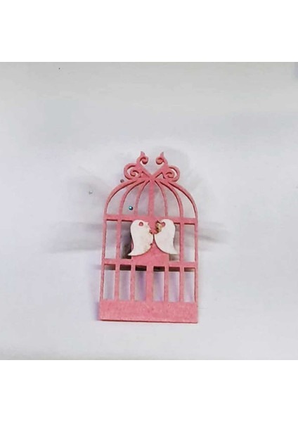 Keçe Kafesli Kuşlu Magnet - 50'li Pembe