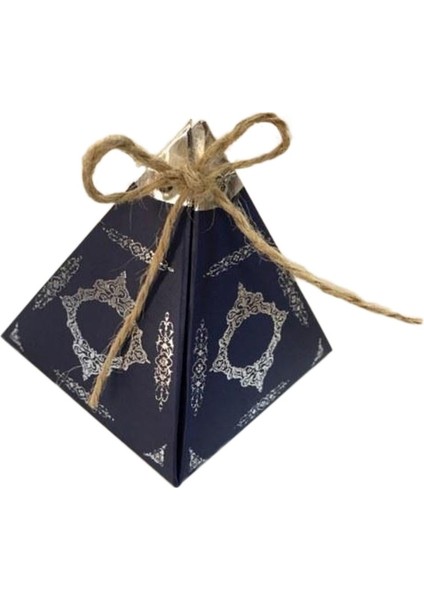 Karton Lokumluk Gümüş Saray Desenli Piramit Modeli 50'li Lacivert