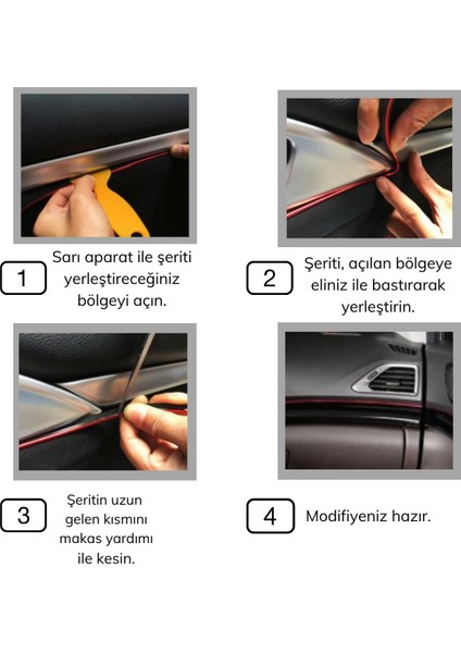 Gümüş Araba Oto Trim Dekorasyon Şeridi Kauçuk Elastik Kolay Kurulum 5 Metre Şerit Bant