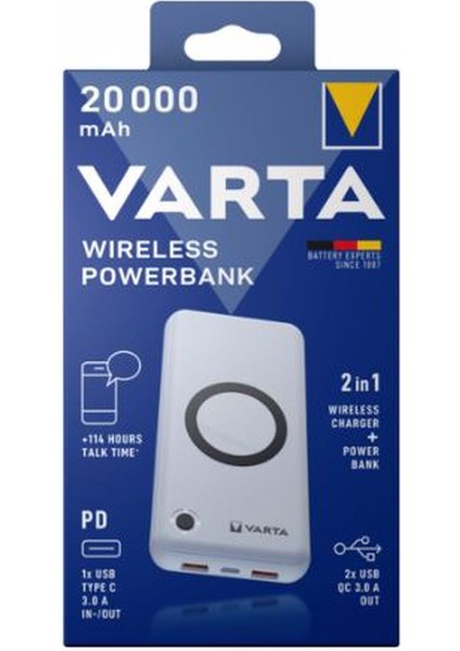 Varta-Wireless Power Bank 20.000 Mah Kablosuz Şarj Destekli SV57909