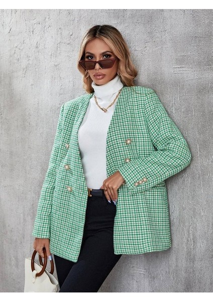 Kadın İçi Astarlı Düğme Detaylı Chanel Kumaş Blazer Ceket