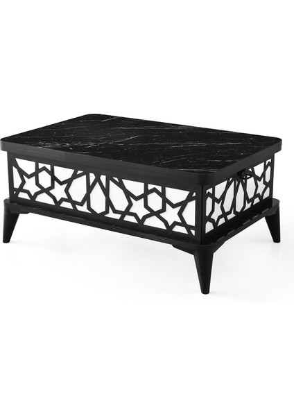 1315 Akıllı Sehpa Sihirli Sehpa Açılır Orta Sehpa Büyüyen Sehpa 82 x 50 cmSTAR Siyah Mermer