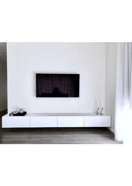 Joy Tv Ünitesi Tv Sehpası Alt Modülü Mat Beyaz Soft 240 cm Mdf Joy Tv Ünitesi