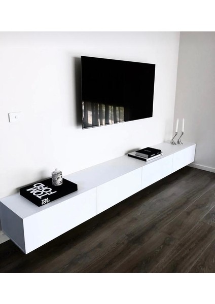 Joy Tv Ünitesi Tv Sehpası Alt Modülü Mat Beyaz Soft 240 cm Mdf Joy Tv Ünitesi