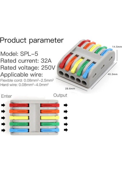 Hızlı Kablo Ekleme Aparatı Konnektör - 5 Beşli Kolay Kablo Birleştirici Klemens - 5 Adet