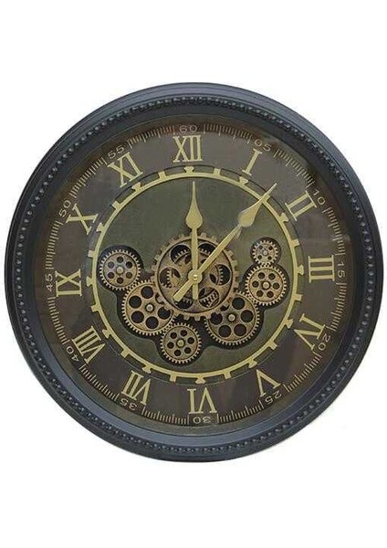 Yuvarlak Roma Rakamlı Spintime Yeşiloksit Çarklı Metal Duvar Saat