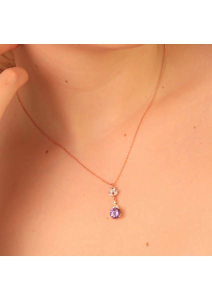 Altın Kaplama Gümüş Ametist Taşlı Lotus Motif Kolye indirimleri
