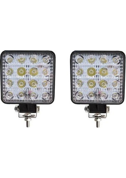 Off Road Sis Farı - Lamba 16 LED Kare Çalışma Lambası 2 Adet 11 cm