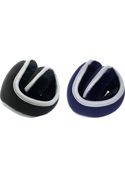 2 Adet Katlanır Kış Kulak Muffs Unisex Yumuşak Kulaklıklar Paten Kulak Isıtıcıları Mavi ve Siyah (Yurt Dışından)