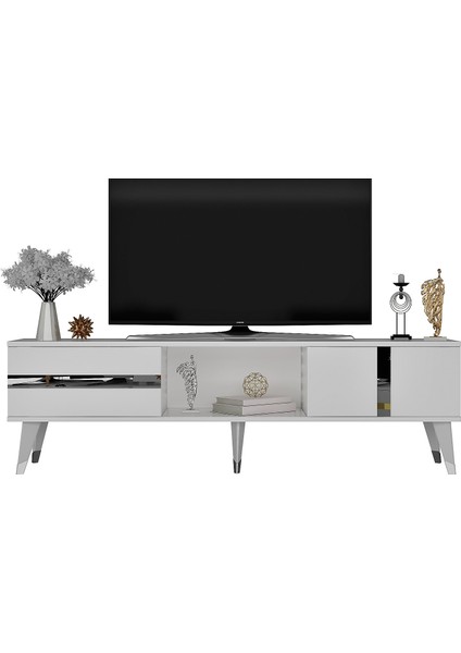 2 Kapaklı Raflı Vania Tv Sehpası Beyaz-Gümüş modelleri
