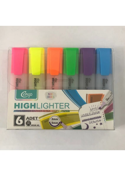 Neon Fosforlu Işaretleme Kalemi 6 Lı Set