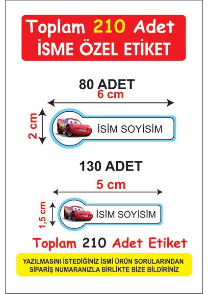 Okul Etiketi Kalem Defter Etiketi Özel Isim Yazılabilen Etiket Arabalı Etiket 210 Adet