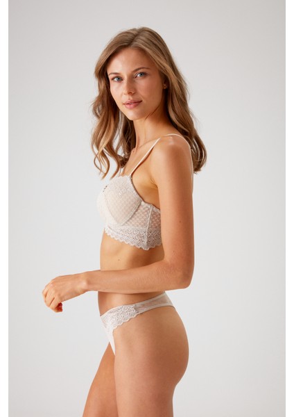 Taş Rengi 4830 Milan Push Up Dantelli Balconette Sütyen ve Tanga / Fantezi Iç Çamaşır Takımı fiyatları