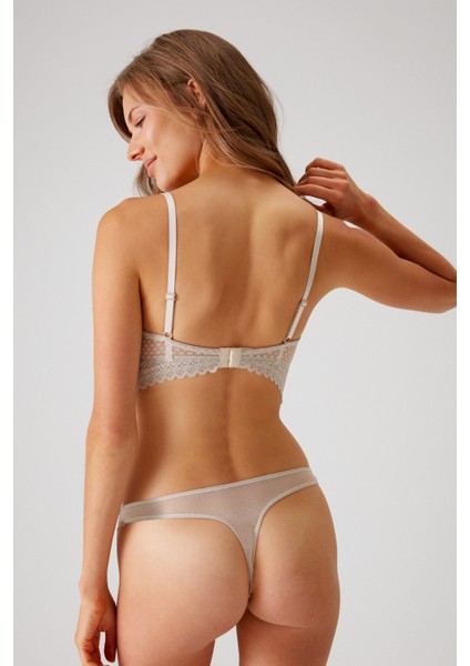 Taş Rengi 4830 Milan Push Up Dantelli Balconette Sütyen ve Tanga / Fantezi Iç Çamaşır Takımı modelleri
