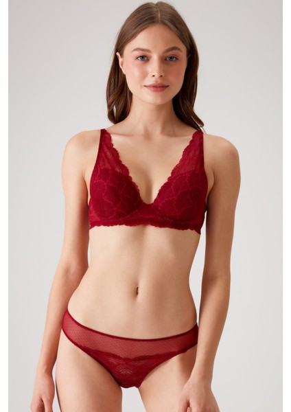 Bordo 4821 Biella Soft Push Up Dolgulu Çiçekli Bralet Sütyen Takımı / Iç Çamaşır Takım