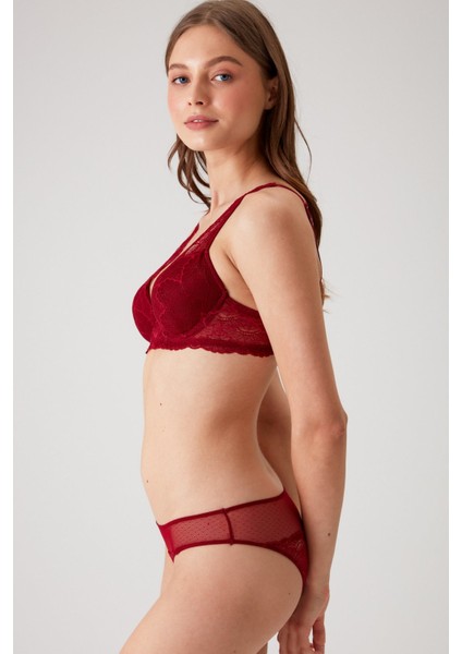 Bordo 4821 Biella Soft Push Up Dolgulu Çiçekli Bralet Sütyen Takımı / Iç Çamaşır Takım