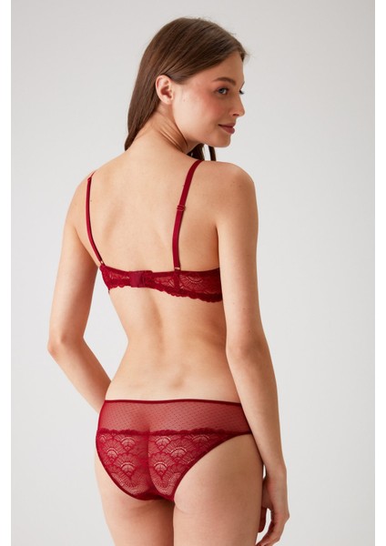 Bordo 4821 Biella Soft Push Up Dolgulu Çiçekli Bralet Sütyen Takımı / Iç Çamaşır Takım