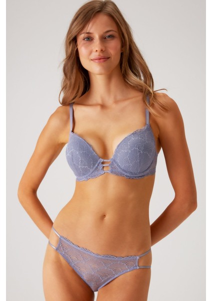Lavanta 4820 Lyon Dantel ve Ip Detaylı Ekstra Push Up Dolgulu Fantezi Sütyen Takımı/iç Çamaşır Takım