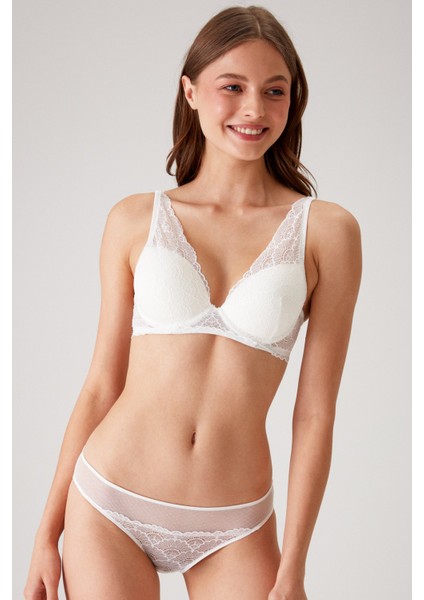Ekru 4821 Biella Soft Push Up Dolgulu Çiçekli Bralet Sütyen Takımı / Iç Çamaşır Takım