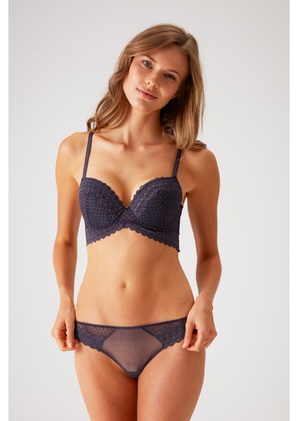 Blueberry 4830 Milan Push Up Dantelli Balconette Sütyen ve Tanga / Fantezi Iç Çamaşır Takımı