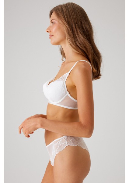 Ekru 4822 Balenli ve Pedli Ip Detaylı Dantelli Transparan Comfy Sütyen ve Külot/iç Çamaşır Takım fiyatları