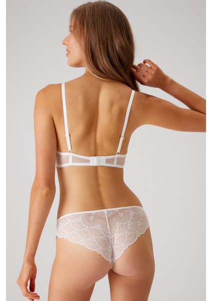 Ekru 4822 Balenli ve Pedli Ip Detaylı Dantelli Transparan Comfy Sütyen ve Külot/iç Çamaşır Takım modelleri