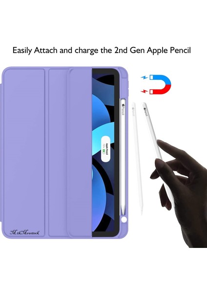 MTK Moveteck Apple Ipad 10.nesil 10.9inç Uyumlu Pu Deri Kalem Bölmeli Yumuşak Liquid Otomatik Uyku Modlu Akıllı Kılıf Smart Case A2696 A2757 A2777 Magnetik